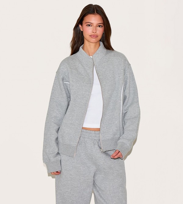 Contrast Seam Zip-Through Jacket