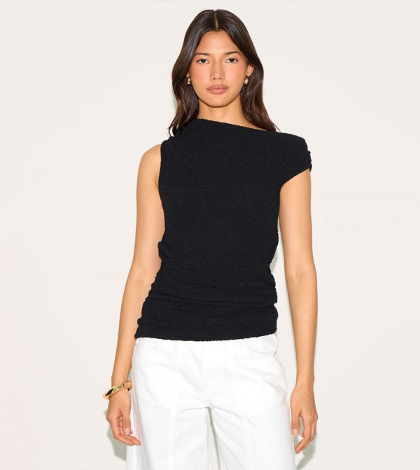 Textured Asymmetric Slouched Detail Top