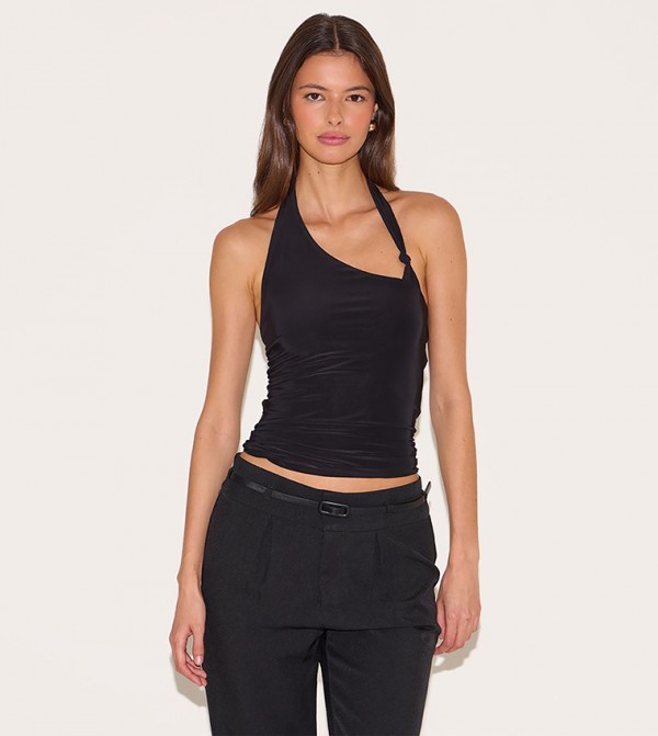 Slinky Halterneck Knot Detail Crop Top