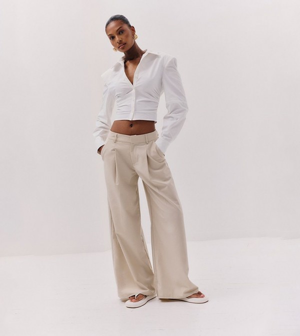 Woven Double Pleat Wide Leg Trousers