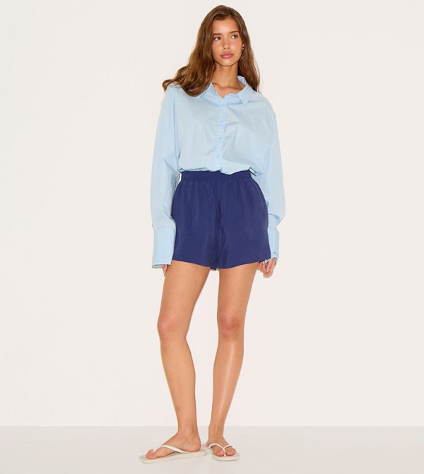 Solid Woven Elastic Waist Shorts