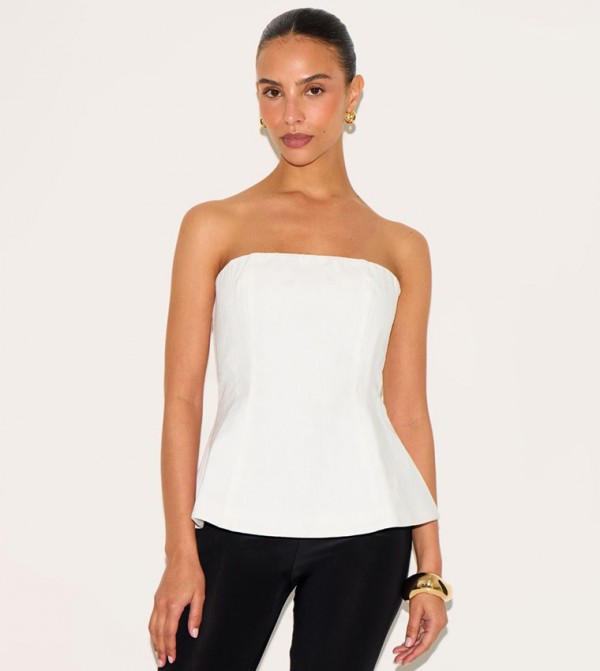 Petite Bandeau Peplum Structured Top