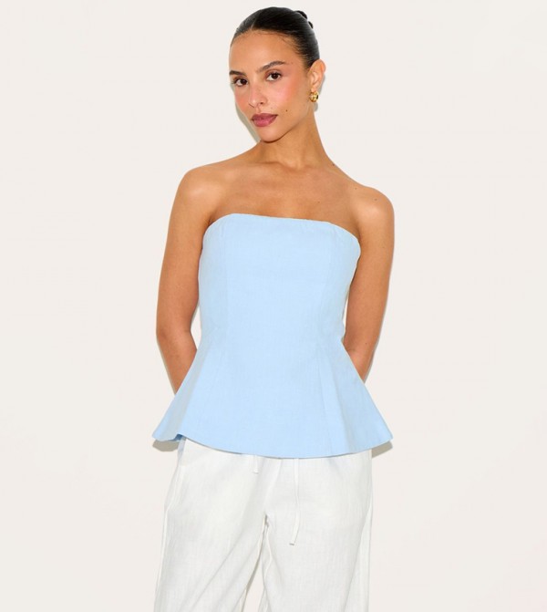 Petite Bandeau Peplum Structured Long Top