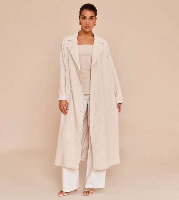 Petite Oversized Linen Look Maxi Trench Coat