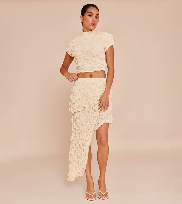 Petite Textured Asymmetric Tiered Frill Skirt