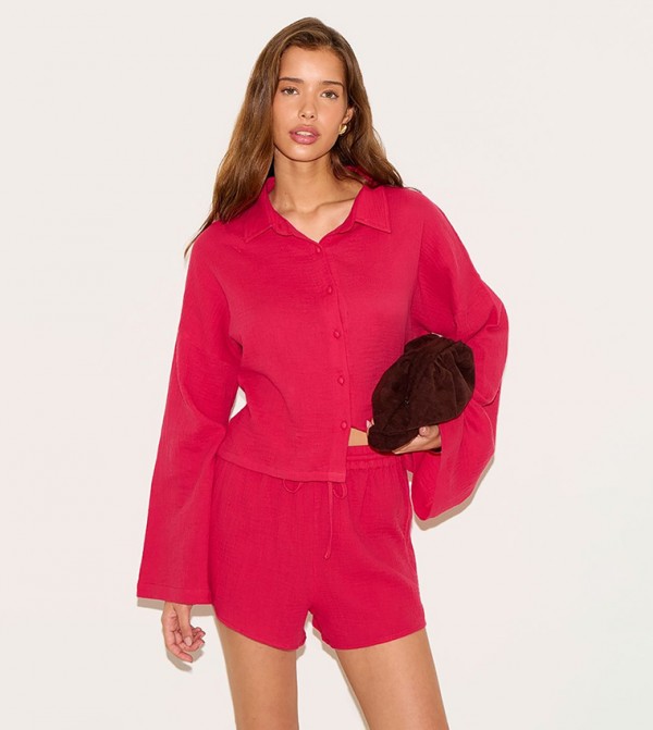 Solid Oversized Button Up Shirt
