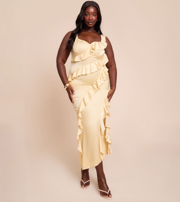 Curve Ruffled Sleeveless Midi Dress