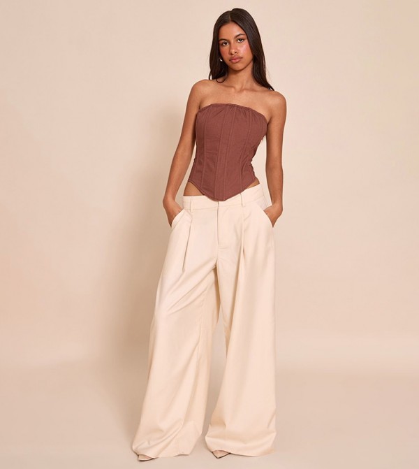 Petite Woven Double Pleat Wide Leg Trousers