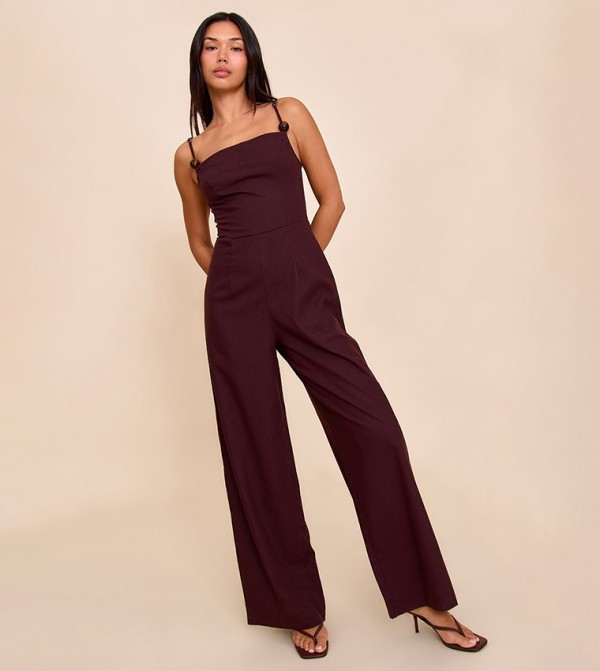 Linen Blend Strappy Bead Detail Jumpsuit