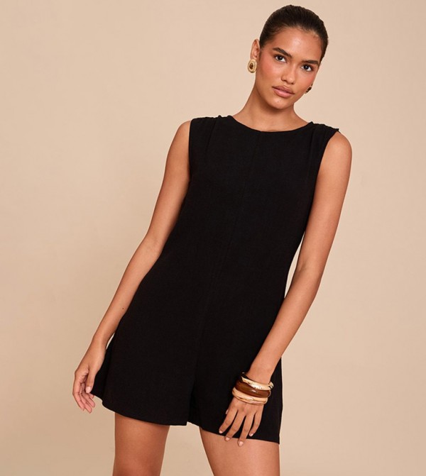 Linen Blend Slouchy Boat Neck Playsuit