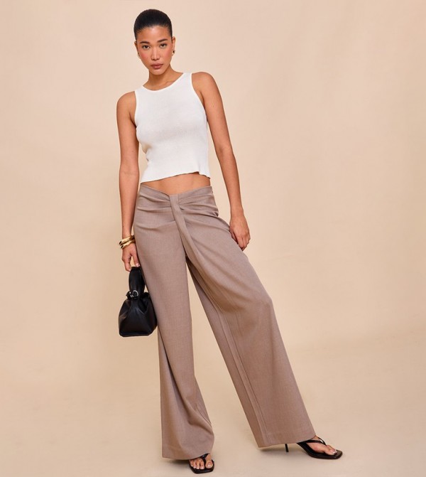 Tailored Drape Detail Dip Waist Trousers