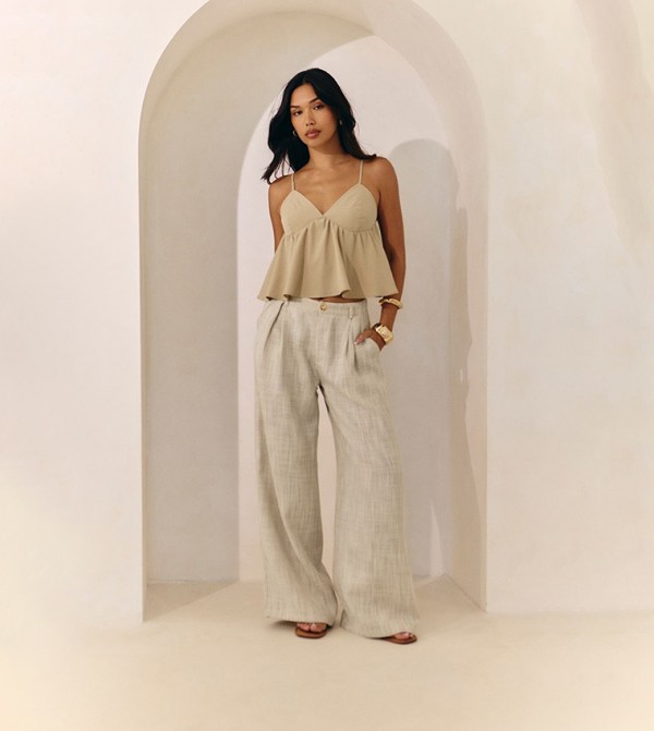 Tailored Tweed Wide Leg Trousers