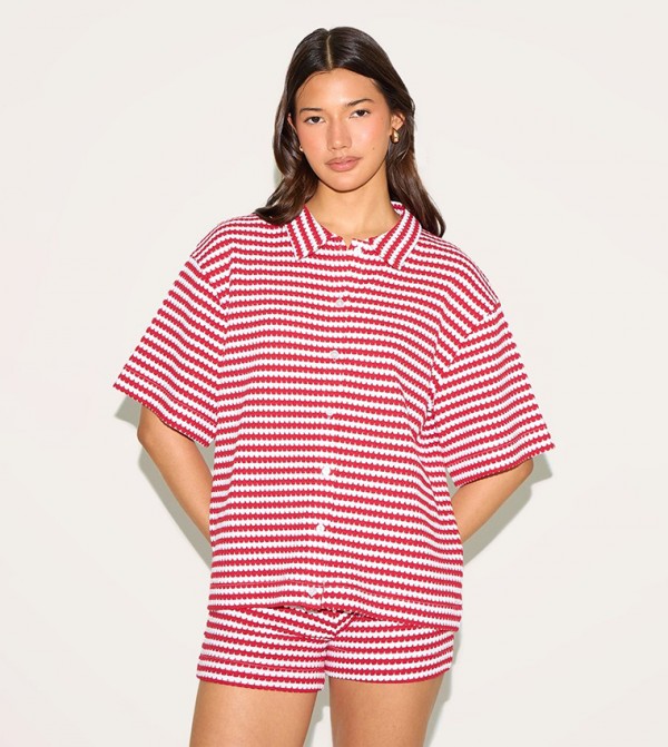 Striped Textured Short Sleeves Shirt