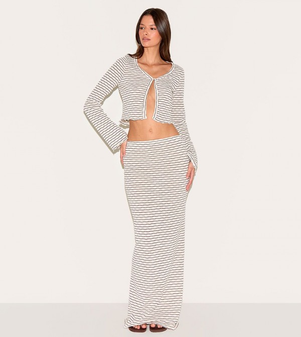Textured Striped Mid Rise Maxi Skirt