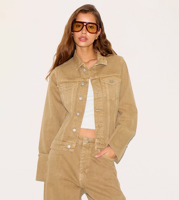 Washed Turn Up Cuff Cinched Back Denim Jacket