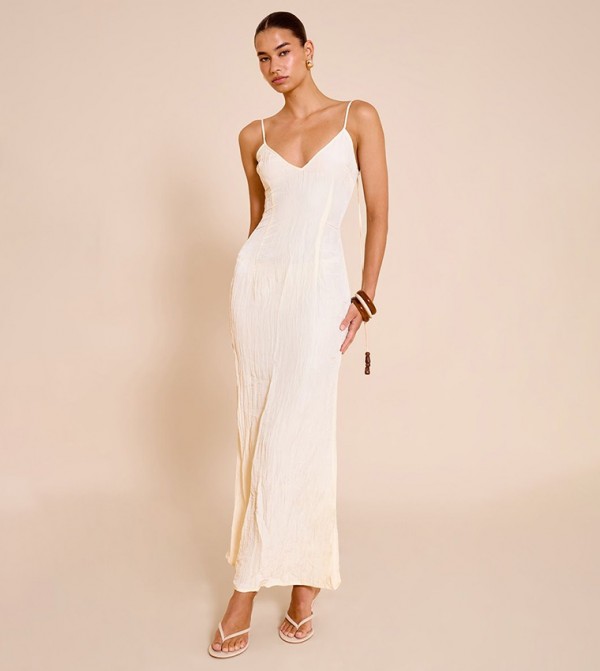 Textured Beaded Detail Strappy Maxi Dress
