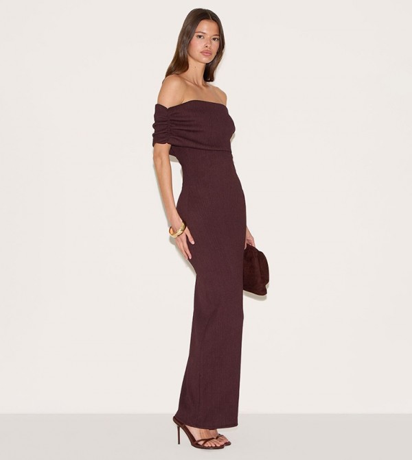 Textured Fold Over Bardot Maxi Dress