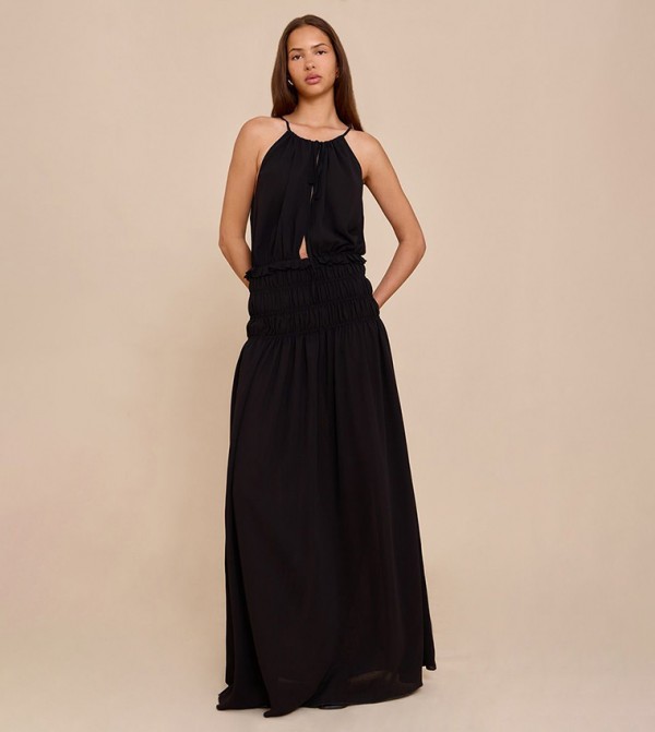 Chiffon Shirred Maxi Dress
