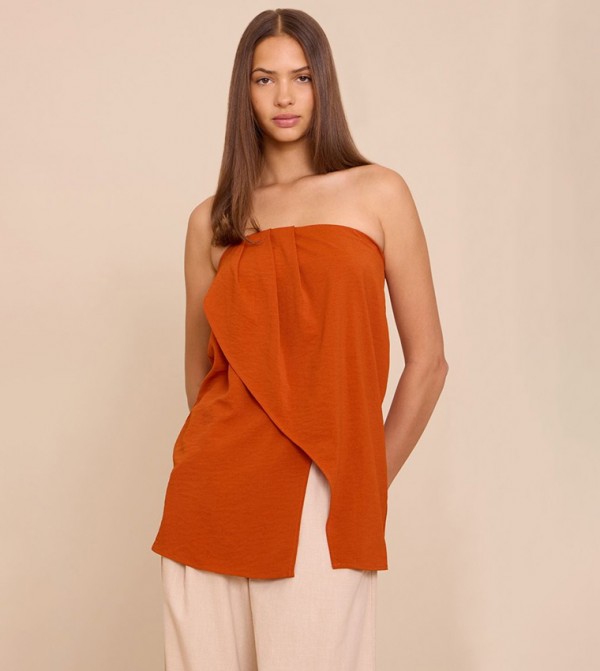Floaty Woven Split Hem Bandeau Longline Top