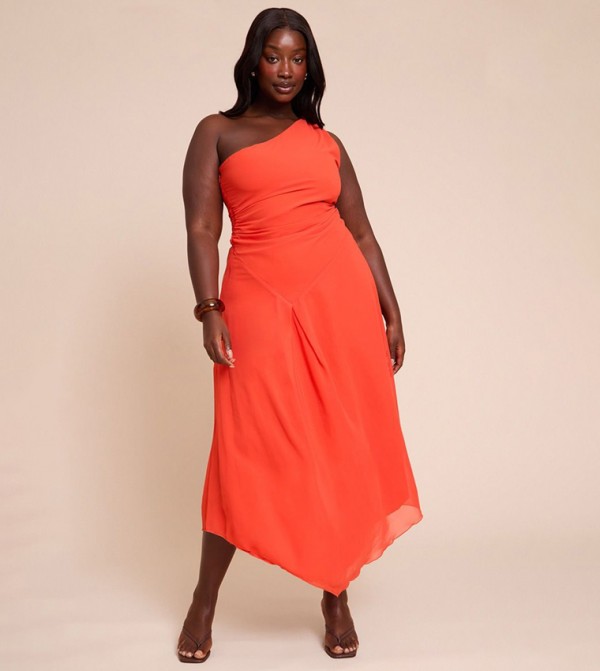 Curve Chiffon One-Shoulder Maxi Dress