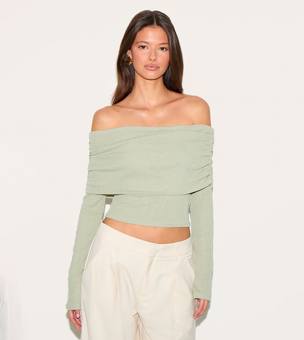 Bardot Ruched Crop Top