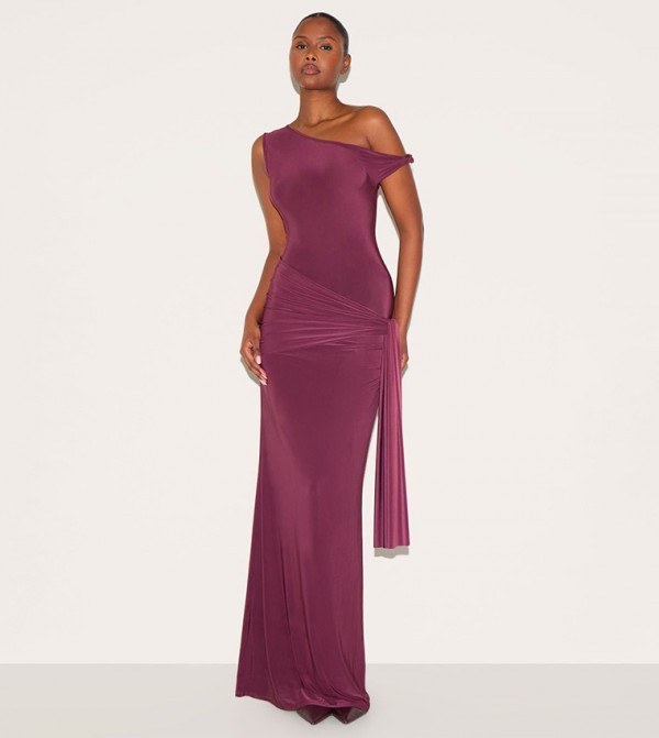Slinky Off Shoulder Wrap Detail Maxi Dress