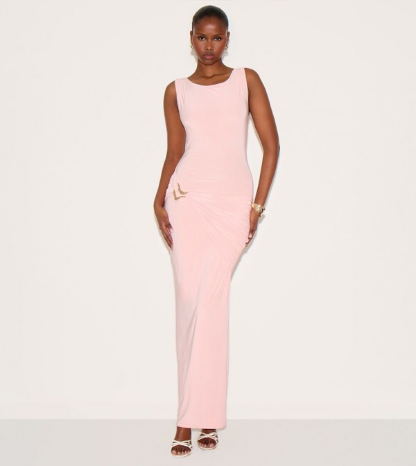 Double Layer Ruched Trim Detail Midaxi Dress