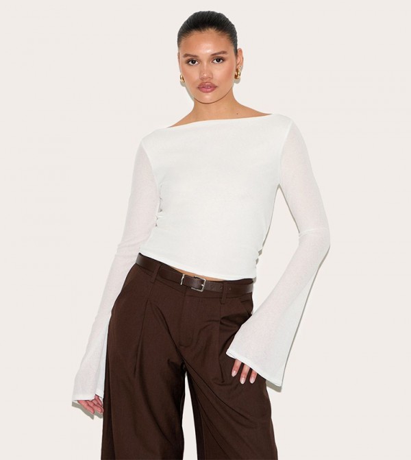 Double Layer Mesh Flared Sleeves Top