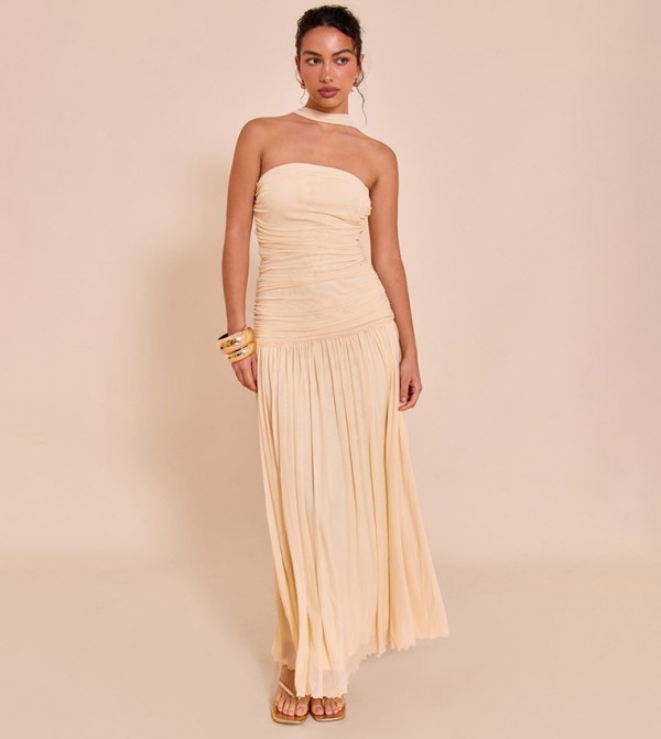 Ruched Scarf Dropped Waist Maxi Dress