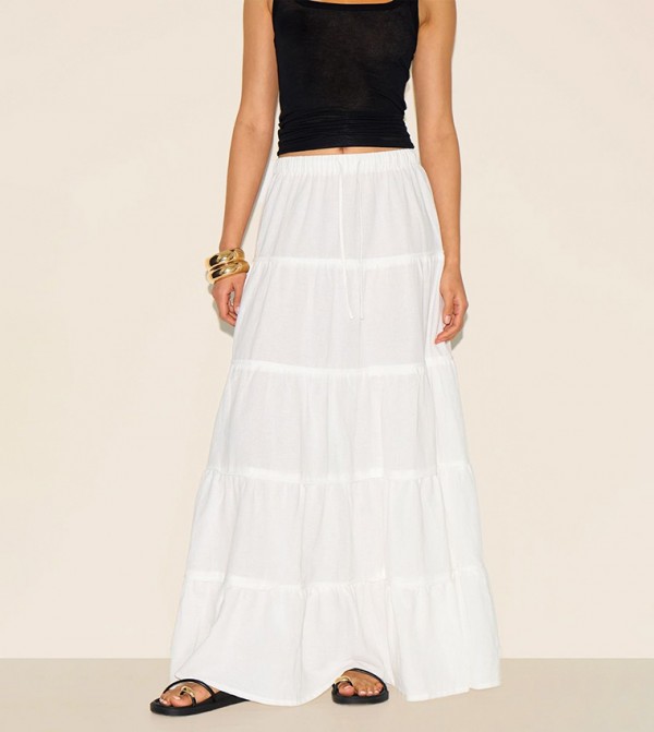 Cotton Drawstring Waist Maxi Skirt
