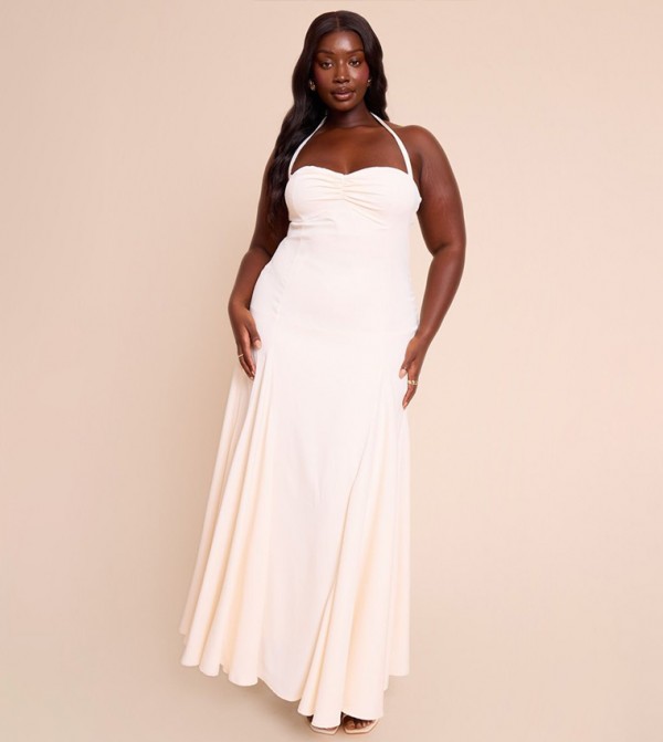 Curve Halterneck Ruched Bust Detail Maxi Dress