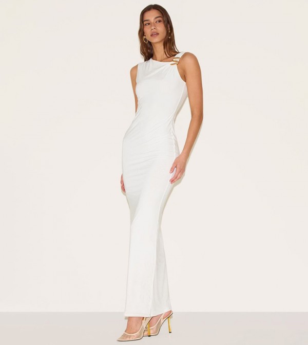 Double Slinky Asymmetric Trim Detail Maxi Dress