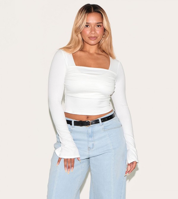 Shape Super Soft Ruched Bust Long Sleeves Crop Top