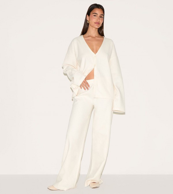 Ribbed Slouchy Wide Leg Trousers