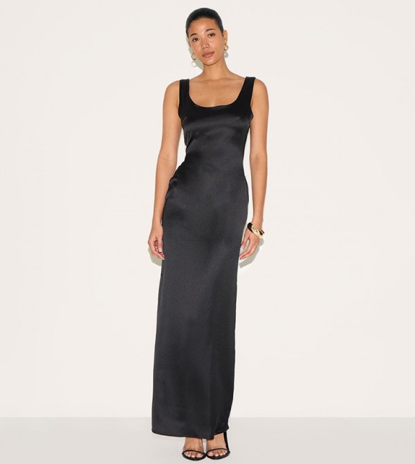 Satin Scoop Neck Maxi Dress