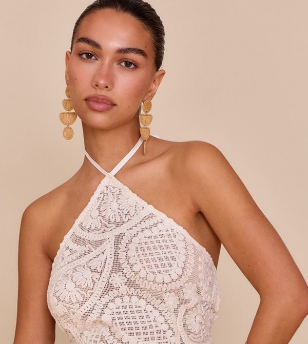 Embroidered Halterneck Tie Back Crop Top