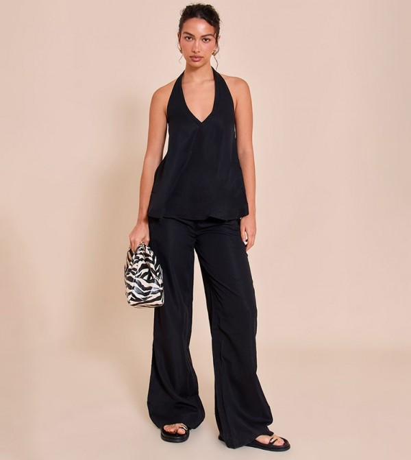 Tailored Drawstring Waist Wide Leg Trousers