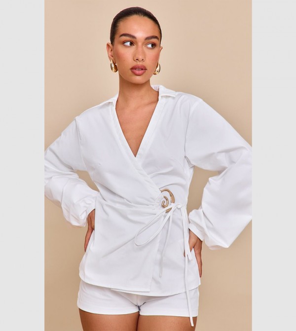 Tie Front Gold Hardware Detail Shirt