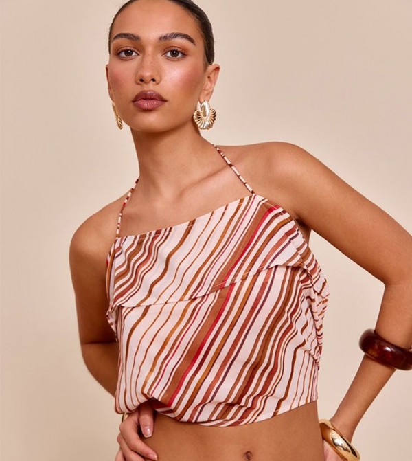 Chiffon Striped Halterneck Strappy Top