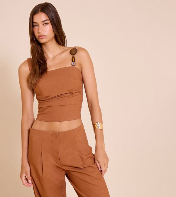 Woven Resin Bead Detail Crop Top