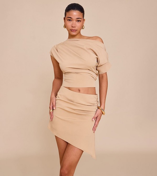 Ruched Asymmetric One Shoulder Crop Top