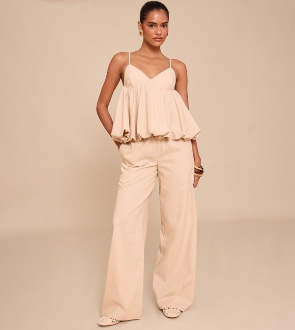 Drawstring Waist Wide Leg Trousers