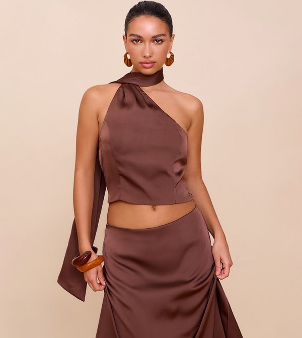 Satin Scarf Detail Crop Top