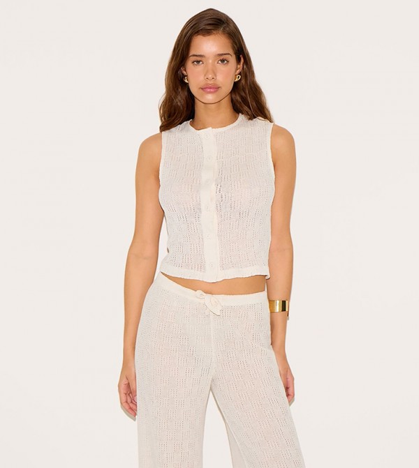 Textured Button Up Crop Top