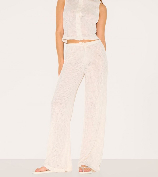 Textured Mid Rise Wide Leg Trousers