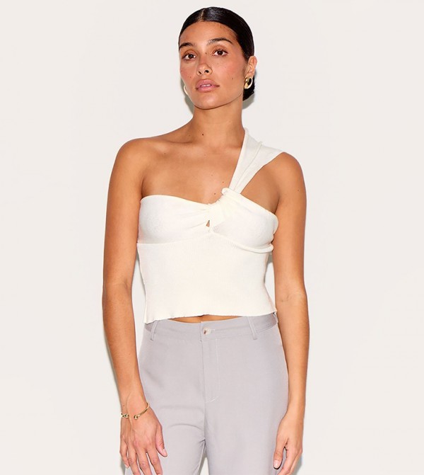Petite One Shoulder Bow Crop Top