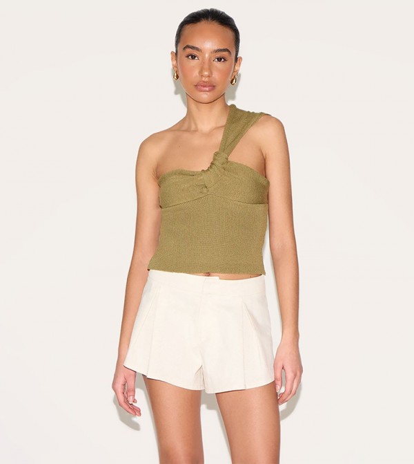 Petite One Shoulder Bow Crop Top