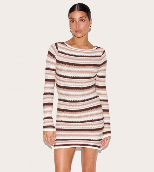 Petite Knitted Stripe Long Sleeve Mini Dress
