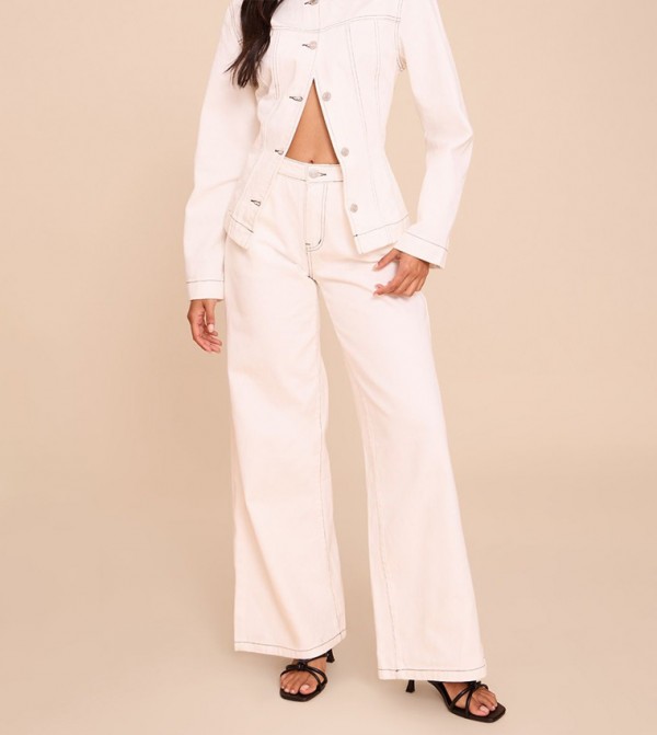 Solid Mid Waist Wide Leg Jeans