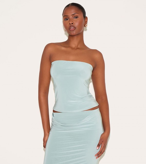 Double Layer Slinky Strapless Crop Top